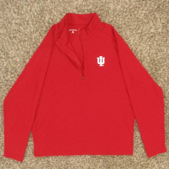 Indiana University Sweatshirt Men's Large Red White 1/2 Zip Embroidered Pullover - Picture 1 of 8